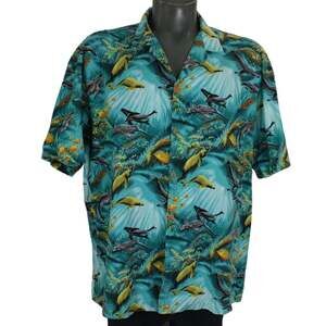 Vintage Paradise Found Hawaiian Shirt Mens 2XL Ocean Fish Whale USA Made